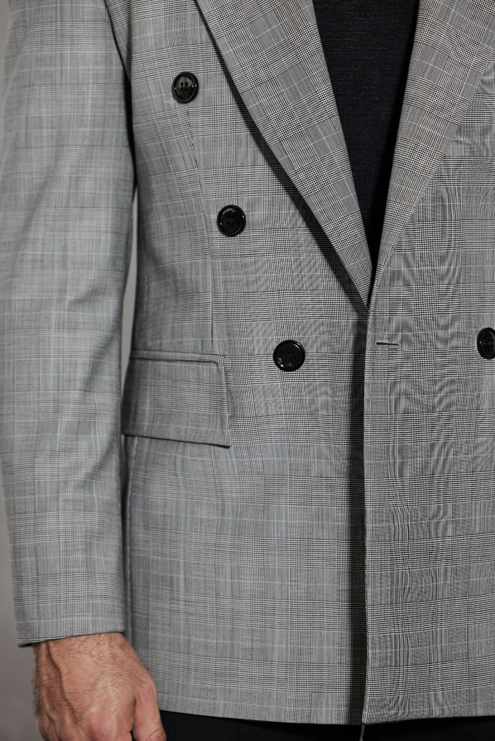 Extravagant Grey Checks English Wool Double Breasted Blazer