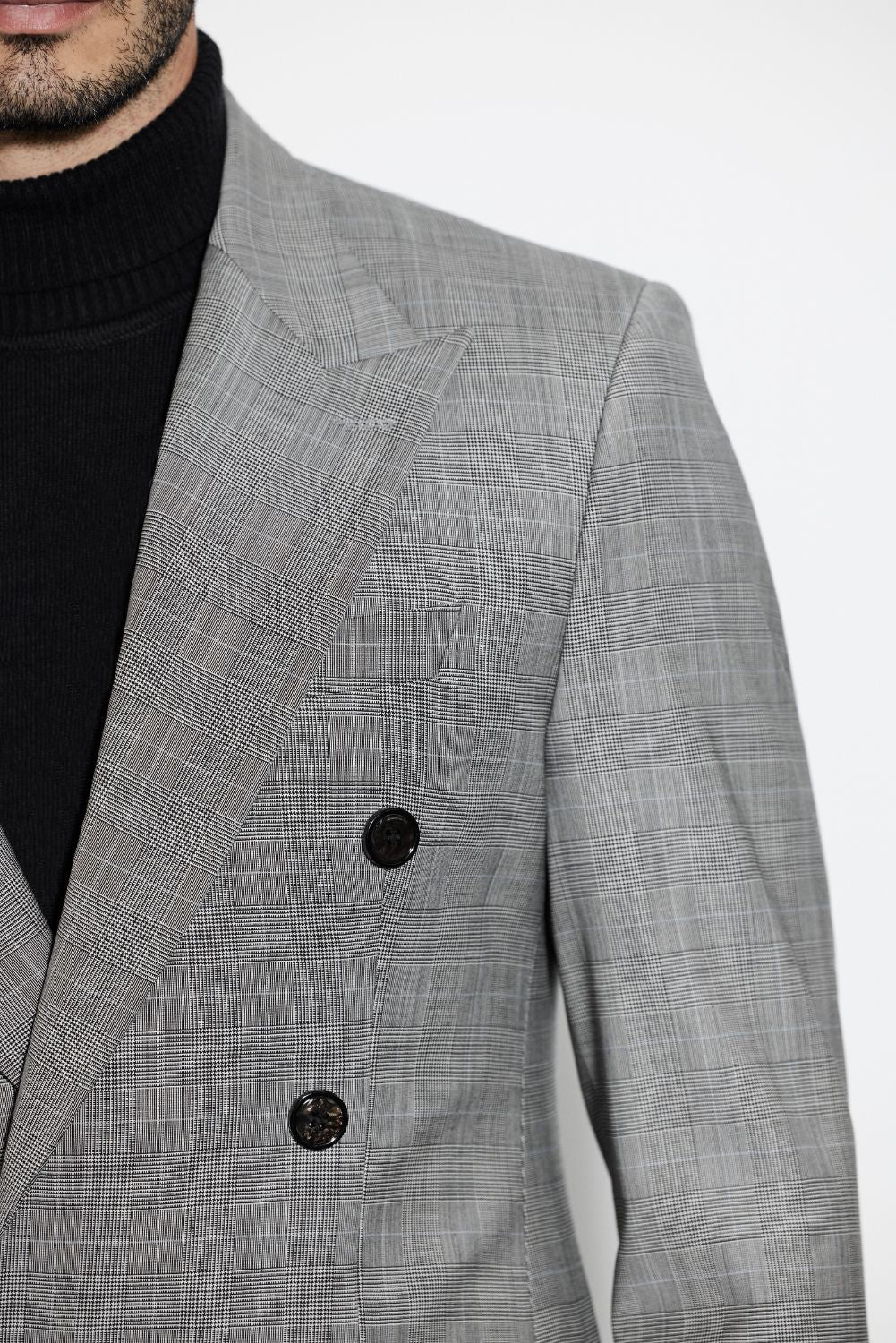 Extravagant Grey Checks English Wool Double Breasted Blazer