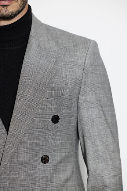 Extravagant Grey Checks English Wool Double Breasted Blazer