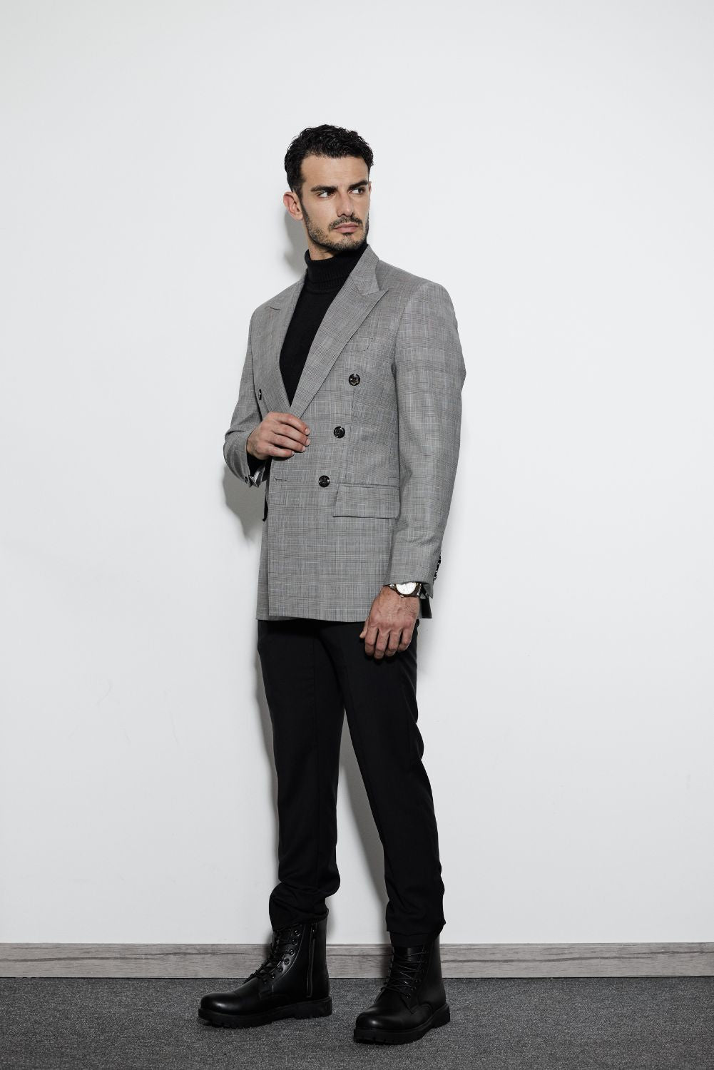 Extravagant Grey Checks English Wool Double Breasted Blazer